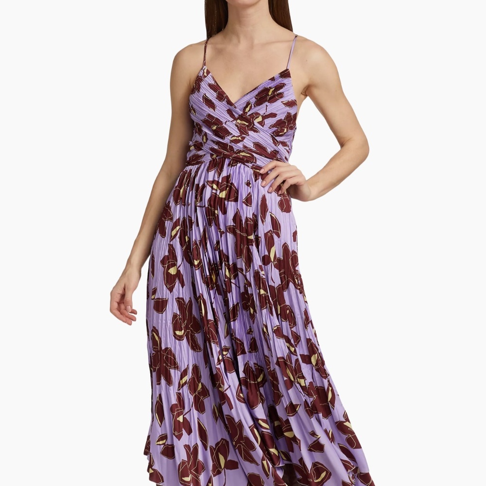 Jonathan Simkhai Portia Asymmetric Midi Dress Lavender/Floral  Women's Size: 0